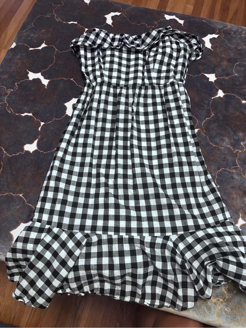 J.CREW Black & White Gingham Ruffle Midi Dress Size 4